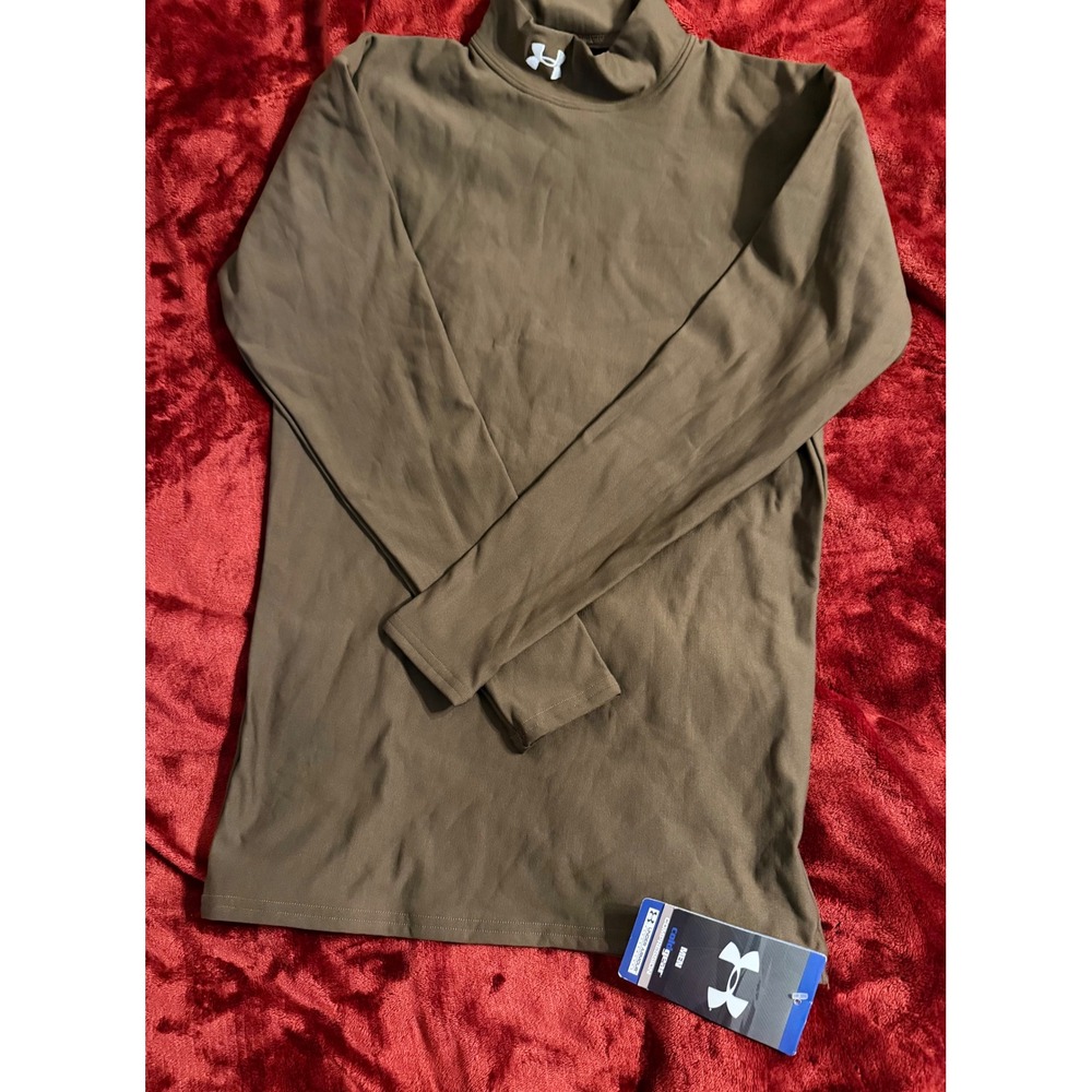 Under Armour ColdGear Mens Brown Mock Neck Long Sleeve Compression Shirt LG NEW
